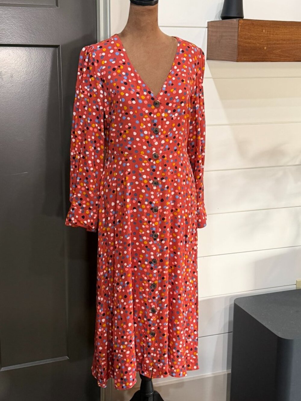Loft Dotted Button Front Midi Dress sz 4 Fit & Flare Whimsical Cottagecore
